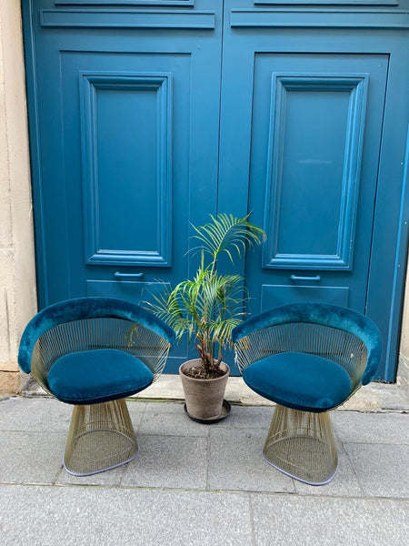 Quatre chaises velours bleu